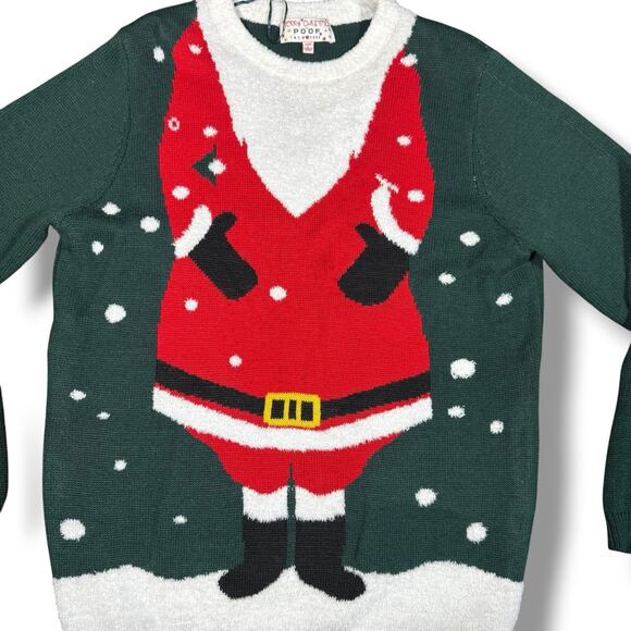 Poof NY Santa Ugly Christmas Sweater Women’s Size Large L Green Holiday Pullover - Picture 3 of 6